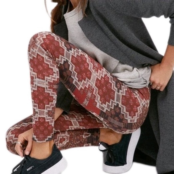 Free People Pants - Free People Byzantine Sweater Leggings Aztec Print Pull Size‎ S Textured Knit